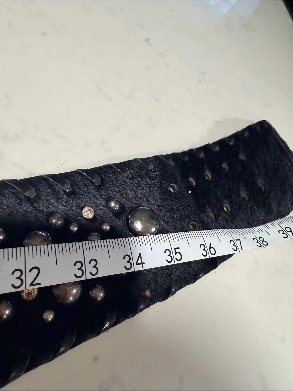 Black Studded Wide Waist Belt with Silver Buckle